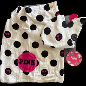 Victoria Secret PINK 3pc. Polka Dot Wrap Towel, Head Turban & Soap Dish NEW